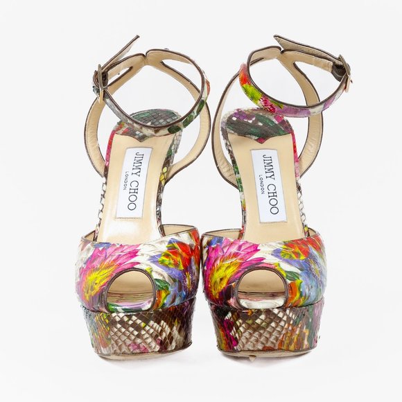 Jimmy Choo Floral Python Platform Sandals - Picture 2 of 10